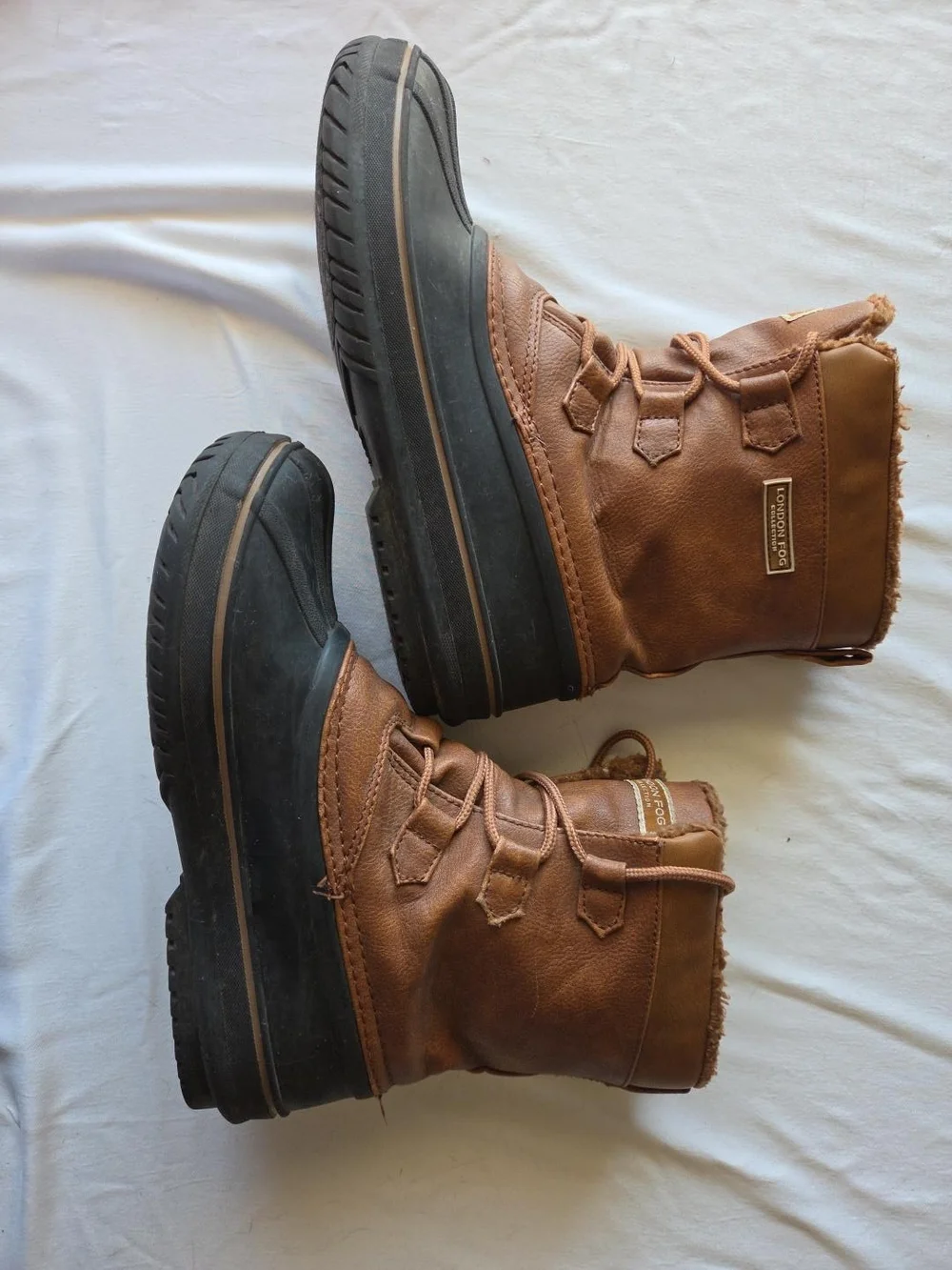 London Fog kids Brown Winter Duck Boots - Insulated, Water Resistant, Lace Up